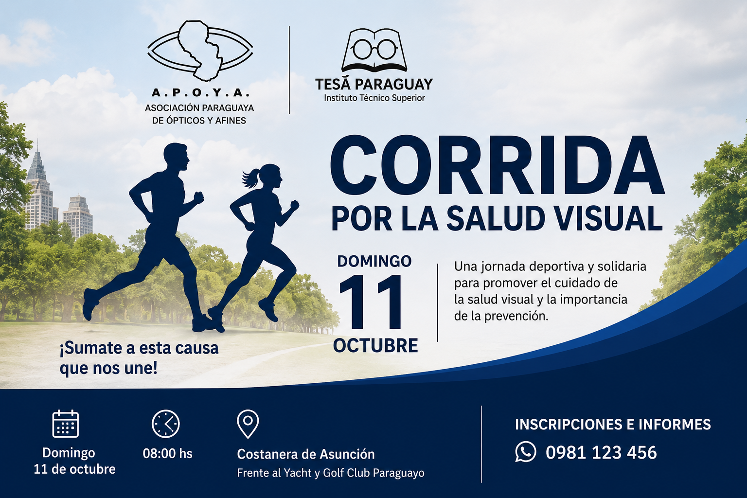 Flyer Corrida por la Salud Visual A.P.O.Y.A. y TESA